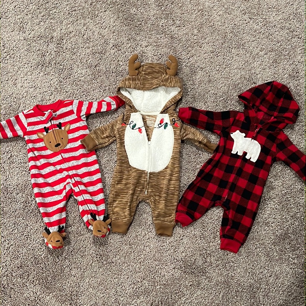 3 Newborn Carter’s Christmas Onesies
